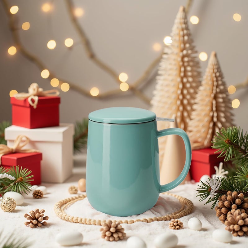 Sweese 20 OZ Porcelain Tea Mug with Infuser and Lid, Loose Leaf Tea Cup, Gifts for Tea Lover - Turquoise - Image 5